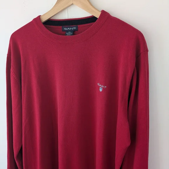 GANT Vintage 100% Cotton Knit Sweater Red Made in Hong Kong XXL- Fits Modern XL - Picture 3 of 14